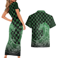 Japanese Asanoha Pattern Couples Matching Short Sleeve Bodycon Dress and Hawaiian Shirt Water Breathing Slayer Dragon LT9 - Polynesian Pride