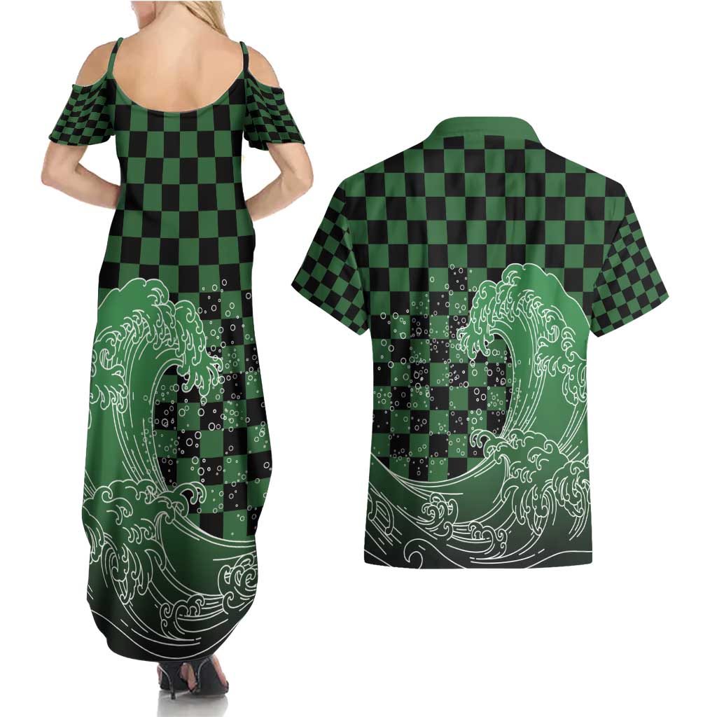Japanese Asanoha Pattern Couples Matching Summer Maxi Dress and Hawaiian Shirt Water Breathing Slayer Dragon LT9 - Polynesian Pride