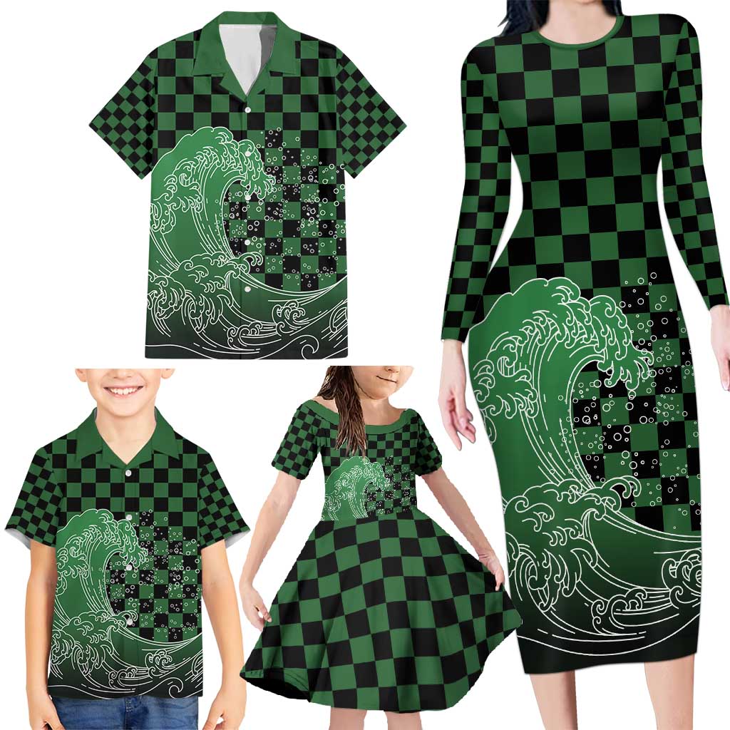 Japanese Asanoha Pattern Family Matching Long Sleeve Bodycon Dress and Hawaiian Shirt Water Breathing Slayer Dragon LT9 - Polynesian Pride