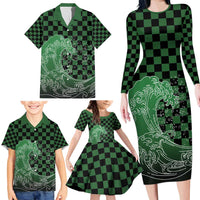 Japanese Asanoha Pattern Family Matching Long Sleeve Bodycon Dress and Hawaiian Shirt Water Breathing Slayer Dragon LT9 - Polynesian Pride