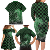 Japanese Asanoha Pattern Family Matching Long Sleeve Bodycon Dress and Hawaiian Shirt Water Breathing Slayer Dragon LT9 - Polynesian Pride
