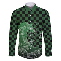 Japanese Asanoha Pattern Family Matching Mermaid Dress and Hawaiian Shirt Water Breathing Slayer Dragon LT9 Dad's Shirt - Long Sleeve Green - Polynesian Pride