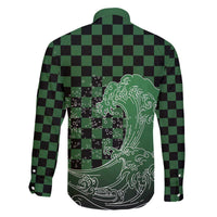 Japanese Asanoha Pattern Family Matching Off The Shoulder Long Sleeve Dress and Hawaiian Shirt Water Breathing Slayer Dragon LT9 - Polynesian Pride