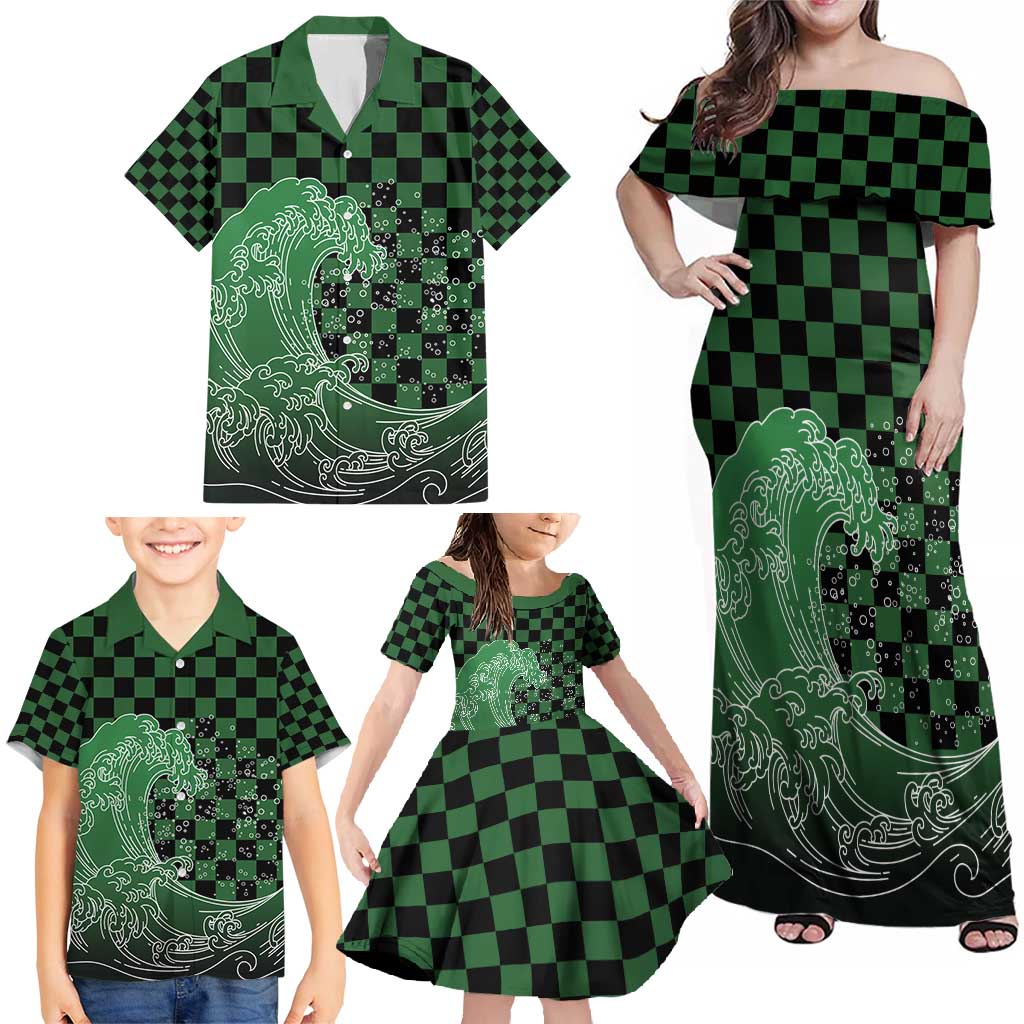 Japanese Asanoha Pattern Family Matching Off Shoulder Maxi Dress and Hawaiian Shirt Water Breathing Slayer Dragon LT9 - Polynesian Pride