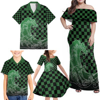 Japanese Asanoha Pattern Family Matching Off Shoulder Maxi Dress and Hawaiian Shirt Water Breathing Slayer Dragon LT9 - Polynesian Pride