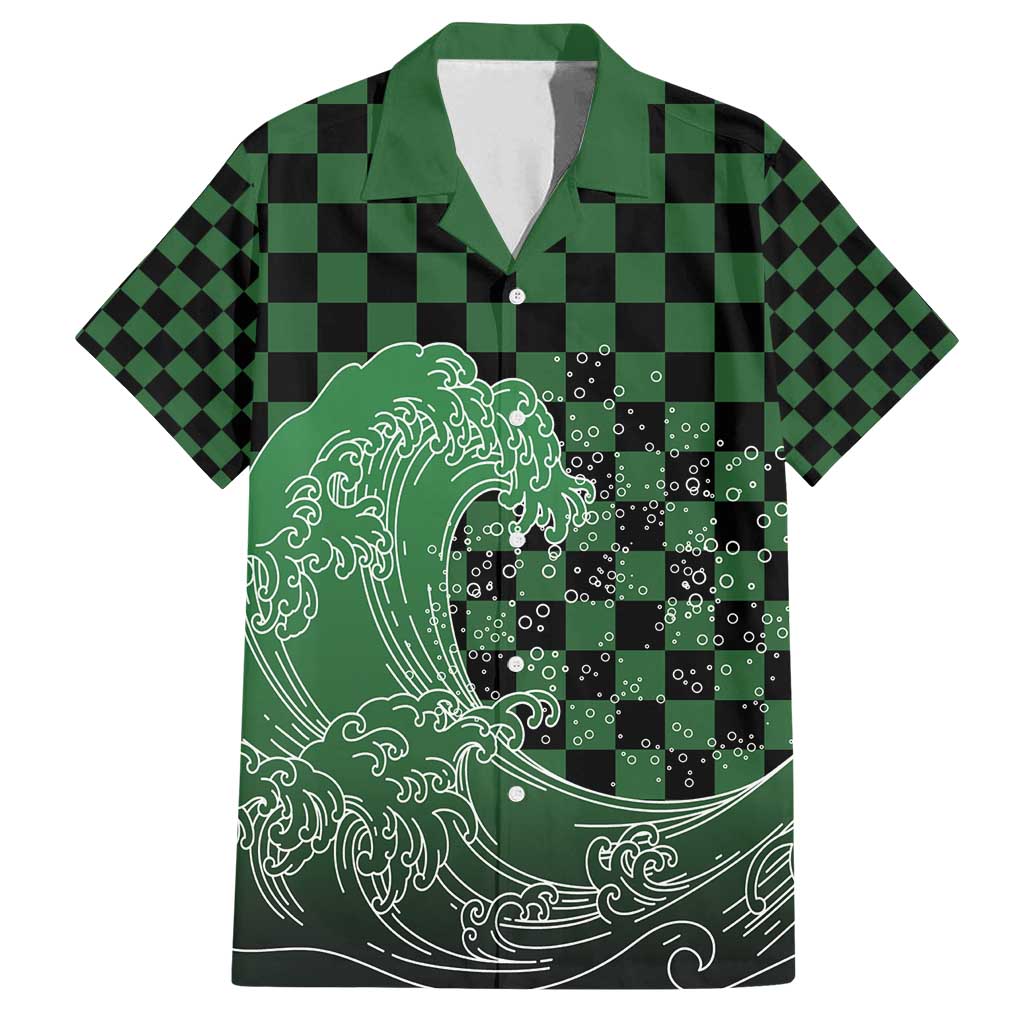 Japanese Asanoha Pattern Family Matching Off Shoulder Maxi Dress and Hawaiian Shirt Water Breathing Slayer Dragon LT9 Dad's Shirt - Short Sleeve Green - Polynesian Pride