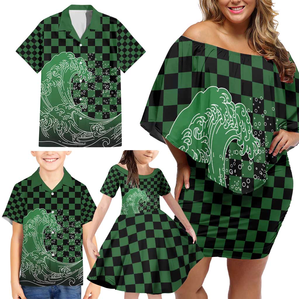 Japanese Asanoha Pattern Family Matching Off Shoulder Short Dress and Hawaiian Shirt Water Breathing Slayer Dragon LT9 - Polynesian Pride