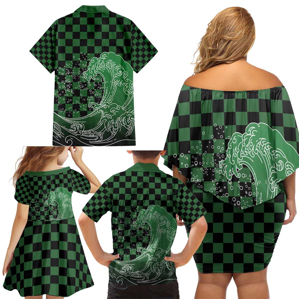 Japanese Asanoha Pattern Family Matching Off Shoulder Short Dress and Hawaiian Shirt Water Breathing Slayer Dragon LT9 - Polynesian Pride