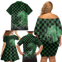 Japanese Asanoha Pattern Family Matching Off Shoulder Short Dress and Hawaiian Shirt Water Breathing Slayer Dragon LT9 - Polynesian Pride