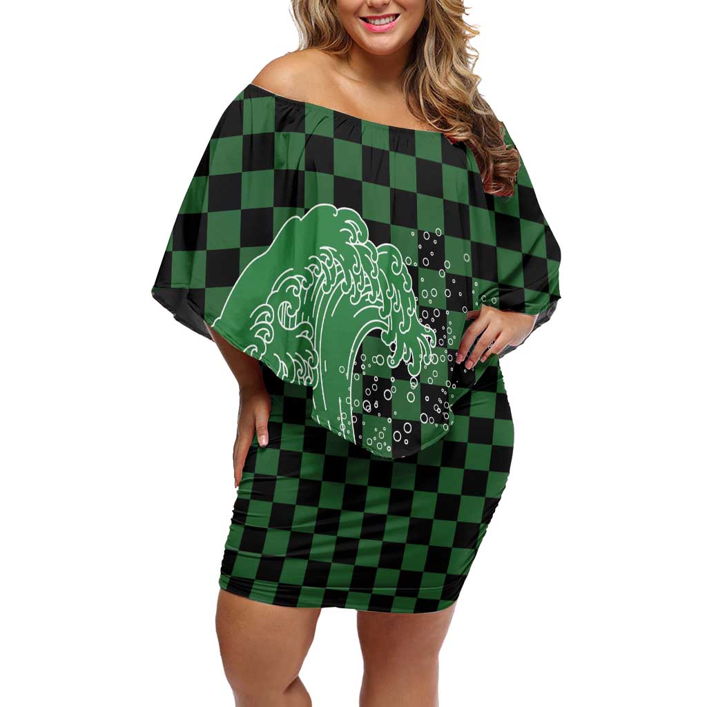 Japanese Asanoha Pattern Family Matching Off Shoulder Short Dress and Hawaiian Shirt Water Breathing Slayer Dragon LT9 Mom's Dress Green - Polynesian Pride