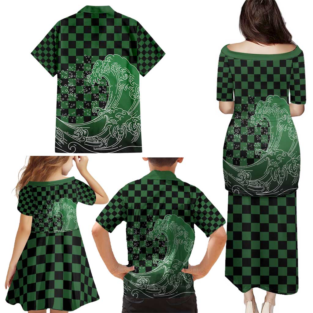 Japanese Asanoha Pattern Family Matching Puletasi and Hawaiian Shirt Water Breathing Slayer Dragon LT9 - Polynesian Pride