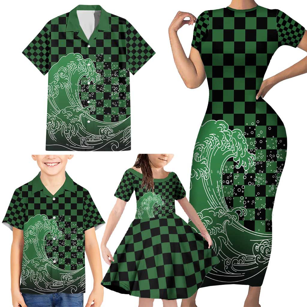Japanese Asanoha Pattern Family Matching Short Sleeve Bodycon Dress and Hawaiian Shirt Water Breathing Slayer Dragon LT9 - Polynesian Pride