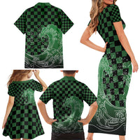 Japanese Asanoha Pattern Family Matching Short Sleeve Bodycon Dress and Hawaiian Shirt Water Breathing Slayer Dragon LT9 - Polynesian Pride