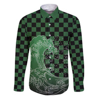 Japanese Asanoha Pattern Family Matching Short Sleeve Bodycon Dress and Hawaiian Shirt Water Breathing Slayer Dragon LT9 Dad's Shirt - Long Sleeve Green - Polynesian Pride