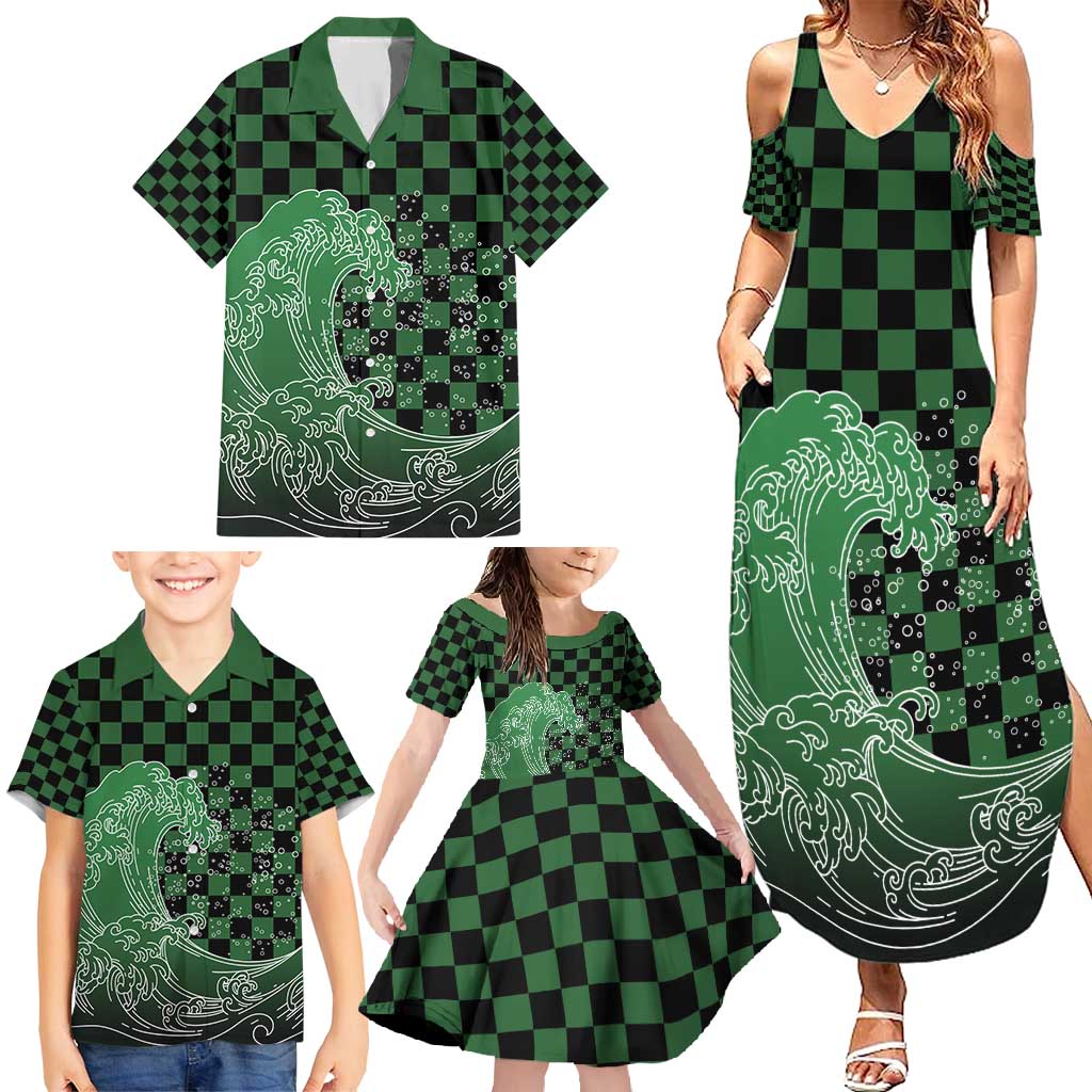 Japanese Asanoha Pattern Family Matching Summer Maxi Dress and Hawaiian Shirt Water Breathing Slayer Dragon LT9 - Polynesian Pride