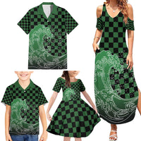 Japanese Asanoha Pattern Family Matching Summer Maxi Dress and Hawaiian Shirt Water Breathing Slayer Dragon LT9 - Polynesian Pride
