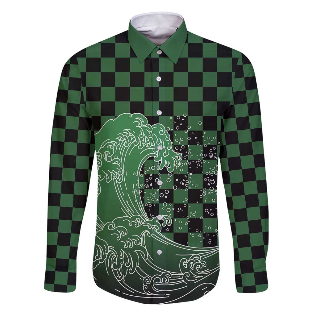 Japanese Asanoha Pattern Family Matching Tank Maxi Dress and Hawaiian Shirt Water Breathing Slayer Dragon LT9 Dad's Shirt - Long Sleeve Green - Polynesian Pride