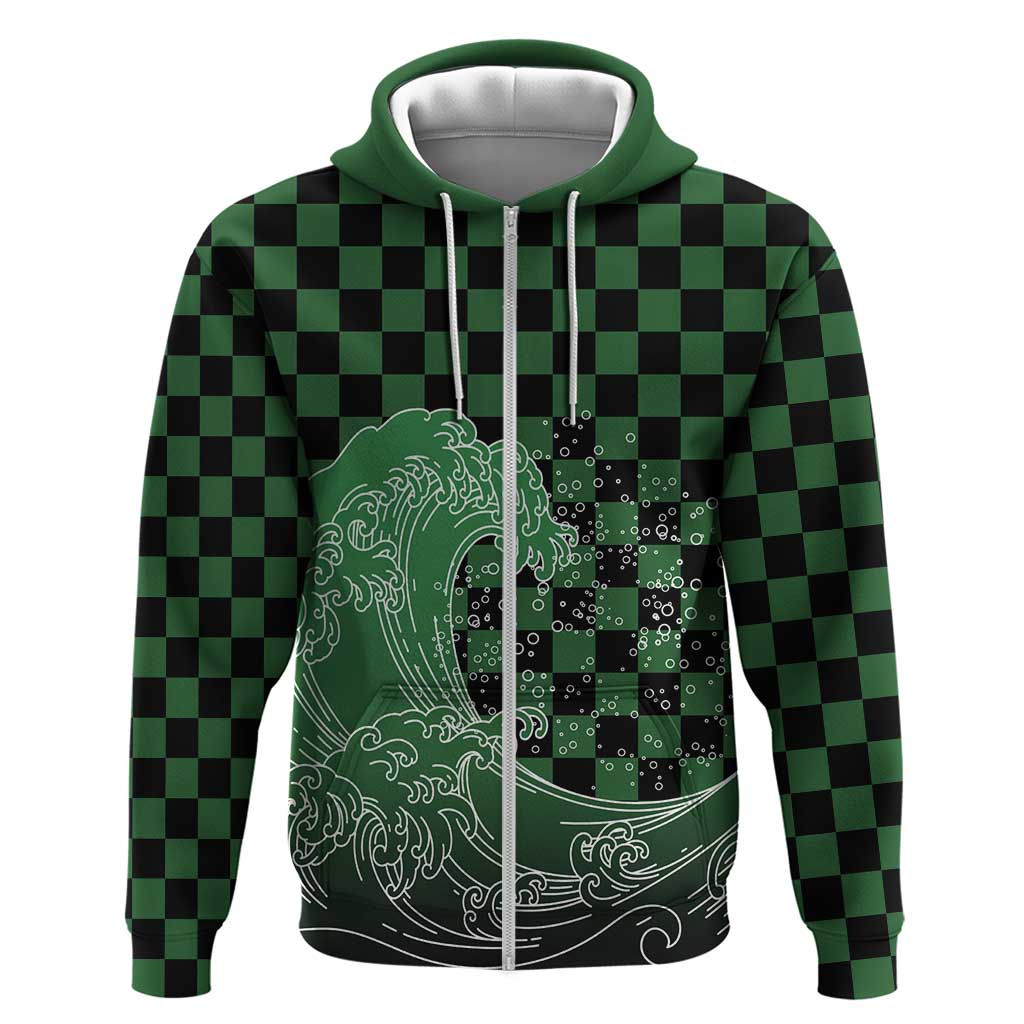 Japanese Asanoha Pattern Hoodie Water Breathing Slayer Dragon LT9 Zip Hoodie Green - Polynesian Pride