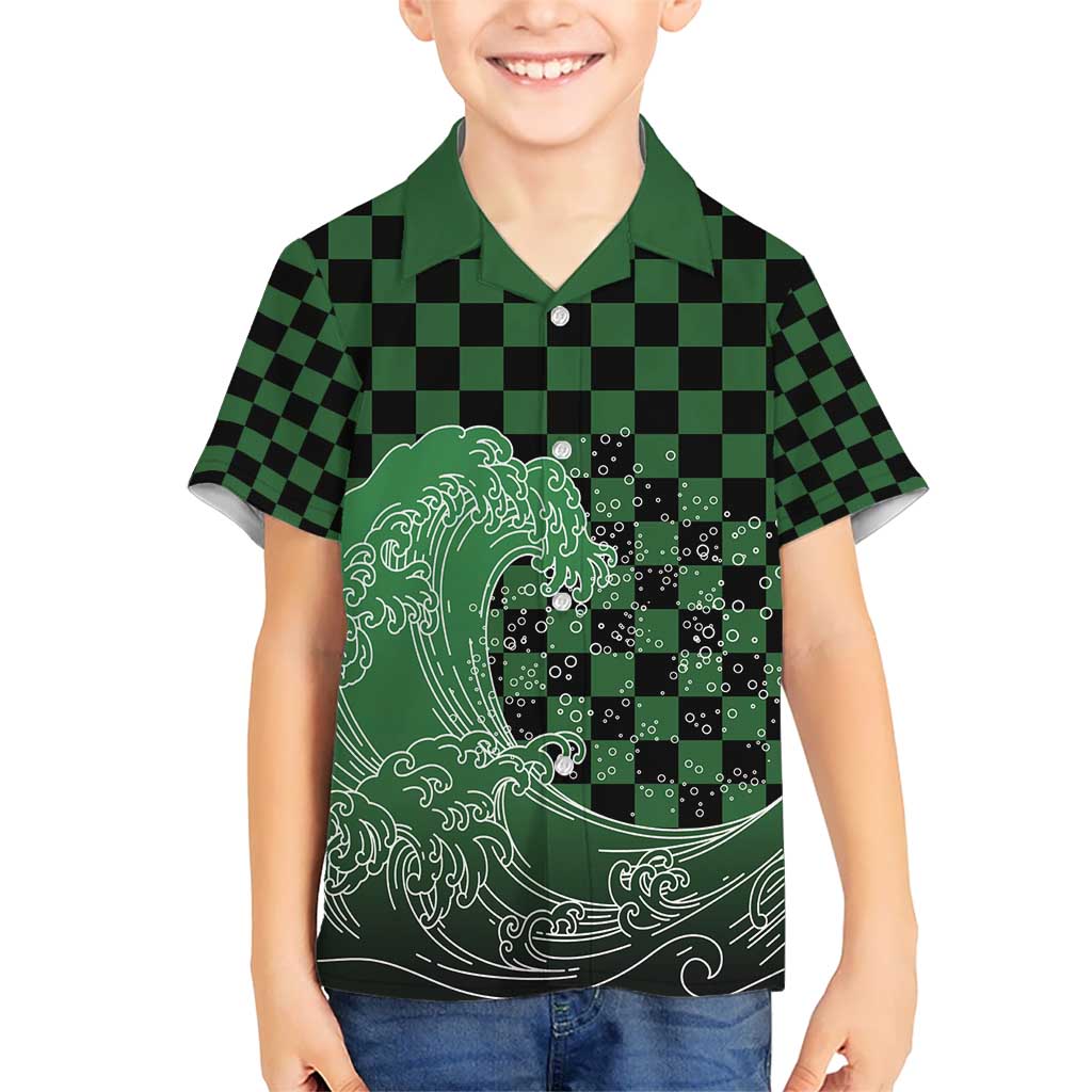 Japanese Asanoha Pattern Kid Hawaiian Shirt Water Breathing Slayer Dragon LT9 Kid Green - Polynesian Pride