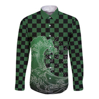 Japanese Asanoha Pattern Long Sleeve Button Shirt Water Breathing Slayer Dragon - Polynesian Pride