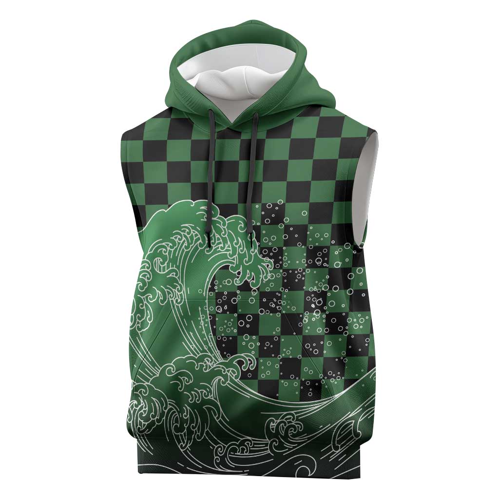 Japanese Asanoha Pattern Sleeveless Hoodie Water Breathing Slayer Dragon LT9 Green - Polynesian Pride