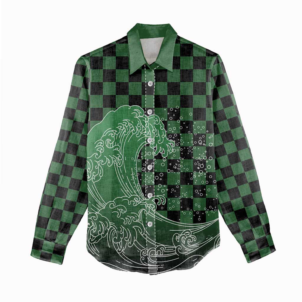 Japanese Asanoha Pattern Women Casual Shirt Water Breathing Slayer Dragon - Polynesian Pride