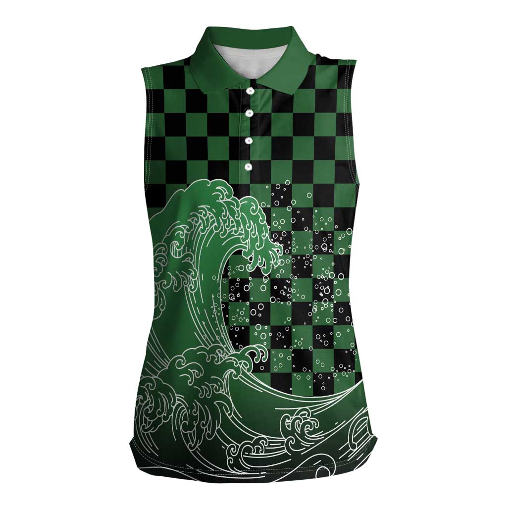 Japanese Asanoha Pattern Women Sleeveless Polo Shirt Water Breathing Slayer Dragon LT9 Female Green - Polynesian Pride