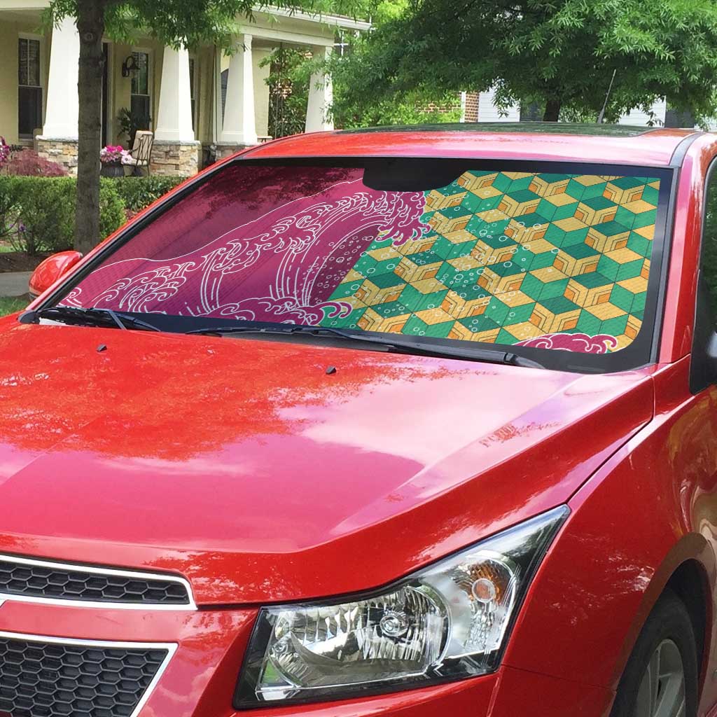 Japanese Bishamon-Kikkou Pattern Auto Sun Shade Water Pillar Silent River Flow - Polynesian Pride