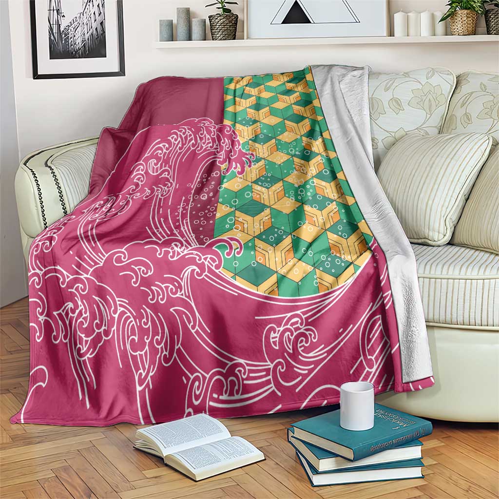 Japanese Bishamon-Kikkou Pattern Blanket Water Pillar Silent River Flow LT9 Burgundy - Polynesian Pride