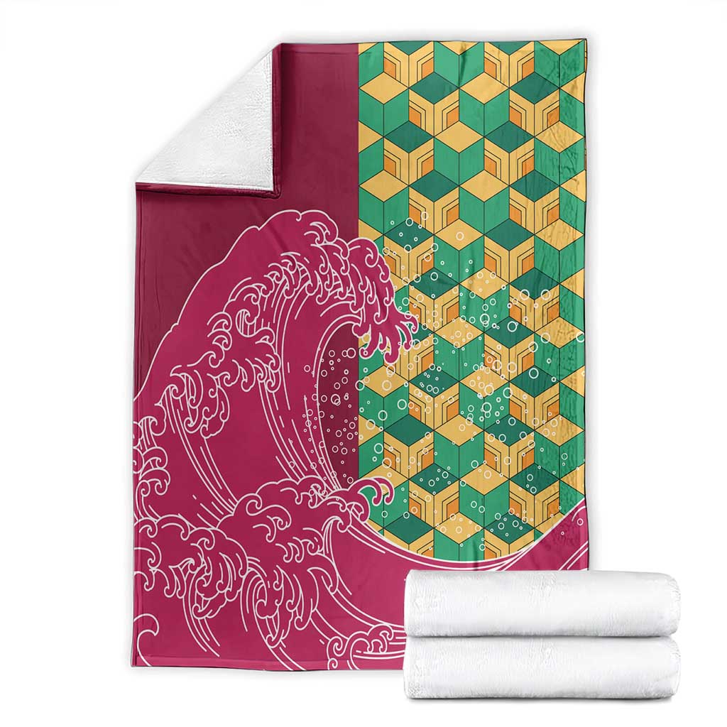 Japanese Bishamon-Kikkou Pattern Blanket Water Pillar Silent River Flow - Polynesian Pride