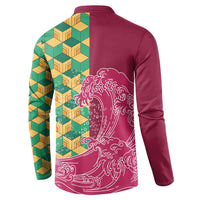 Japanese Bishamon-Kikkou Pattern Button Sweatshirt Water Pillar Silent River Flow - Polynesian Pride