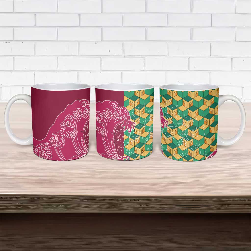 Japanese Bishamon-Kikkou Pattern Ceramic Mug Water Pillar Silent River Flow - Polynesian Pride