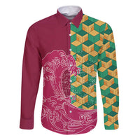 Japanese Bishamon-Kikkou Pattern Family Matching Long Sleeve Bodycon Dress and Hawaiian Shirt Water Pillar Silent River Flow LT9 Dad's Shirt - Long Sleeve Burgundy - Polynesian Pride