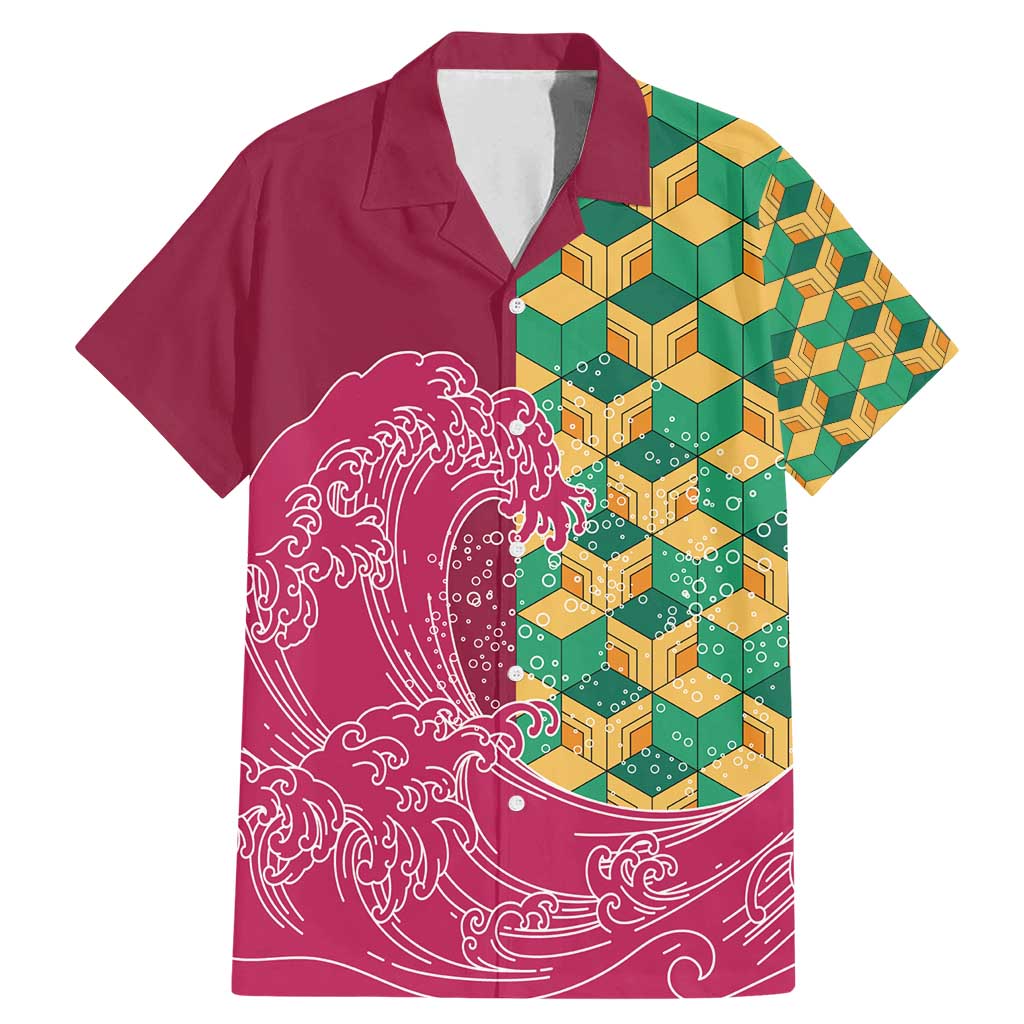 Japanese Bishamon-Kikkou Pattern Family Matching Mermaid Dress and Hawaiian Shirt Water Pillar Silent River Flow LT9 Dad's Shirt - Short Sleeve Burgundy - Polynesian Pride