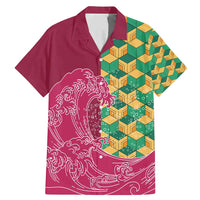 Japanese Bishamon-Kikkou Pattern Family Matching Mermaid Dress and Hawaiian Shirt Water Pillar Silent River Flow LT9 Dad's Shirt - Short Sleeve Burgundy - Polynesian Pride