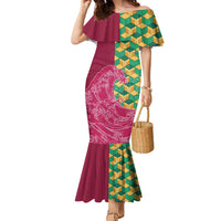 Japanese Bishamon-Kikkou Pattern Family Matching Mermaid Dress and Hawaiian Shirt Water Pillar Silent River Flow LT9 Mom's Dress Burgundy - Polynesian Pride