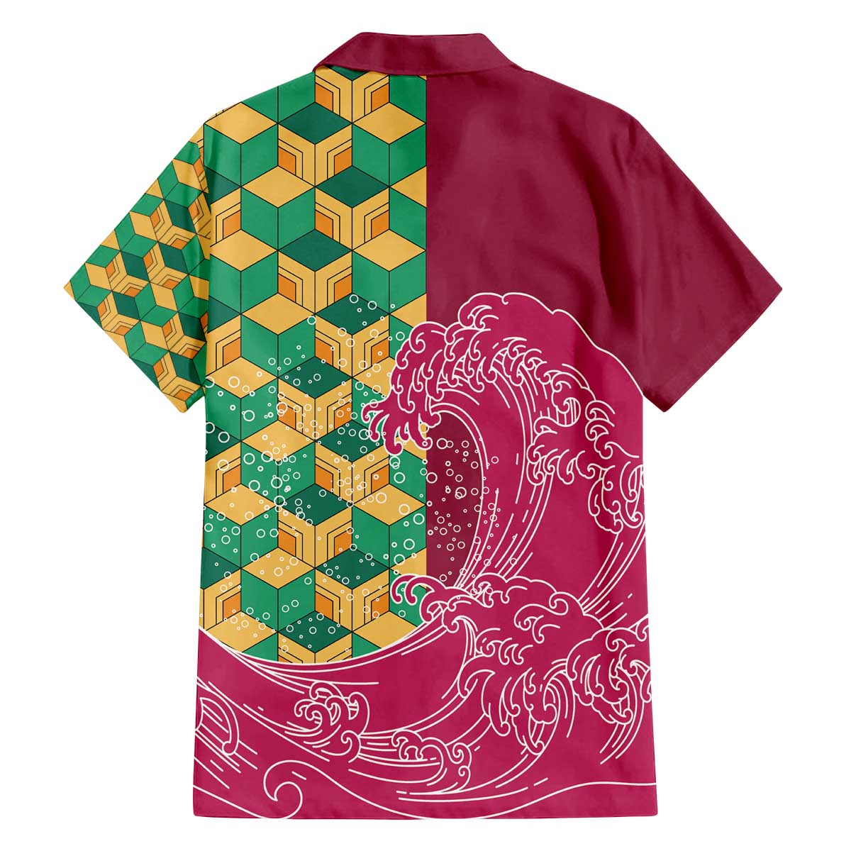 Japanese Bishamon-Kikkou Pattern Family Matching Off The Shoulder Long Sleeve Dress and Hawaiian Shirt Water Pillar Silent River Flow LT9 - Polynesian Pride
