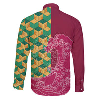 Japanese Bishamon-Kikkou Pattern Family Matching Off The Shoulder Long Sleeve Dress and Hawaiian Shirt Water Pillar Silent River Flow LT9 - Polynesian Pride