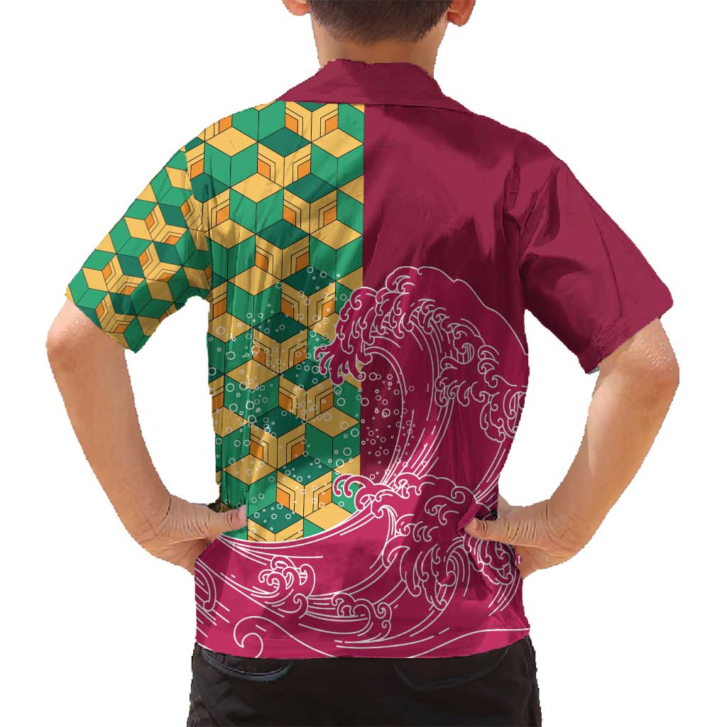 Japanese Bishamon-Kikkou Pattern Family Matching Off Shoulder Maxi Dress and Hawaiian Shirt Water Pillar Silent River Flow LT9 - Polynesian Pride