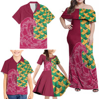 Japanese Bishamon-Kikkou Pattern Family Matching Off Shoulder Maxi Dress and Hawaiian Shirt Water Pillar Silent River Flow LT9 - Polynesian Pride