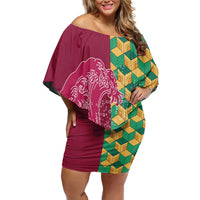 Japanese Bishamon-Kikkou Pattern Family Matching Off Shoulder Short Dress and Hawaiian Shirt Water Pillar Silent River Flow LT9 Mom's Dress Burgundy - Polynesian Pride
