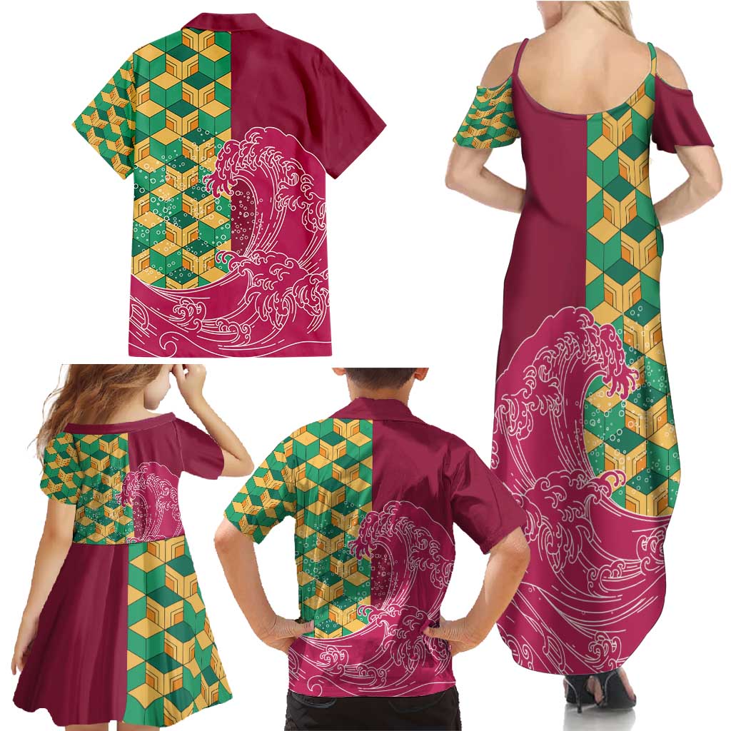 Japanese Bishamon-Kikkou Pattern Family Matching Summer Maxi Dress and Hawaiian Shirt Water Pillar Silent River Flow LT9 - Polynesian Pride