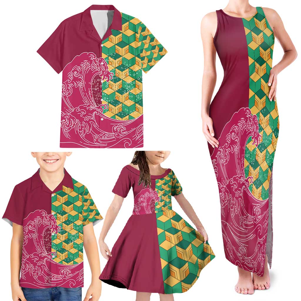 Japanese Bishamon-Kikkou Pattern Family Matching Tank Maxi Dress and Hawaiian Shirt Water Pillar Silent River Flow LT9 - Polynesian Pride