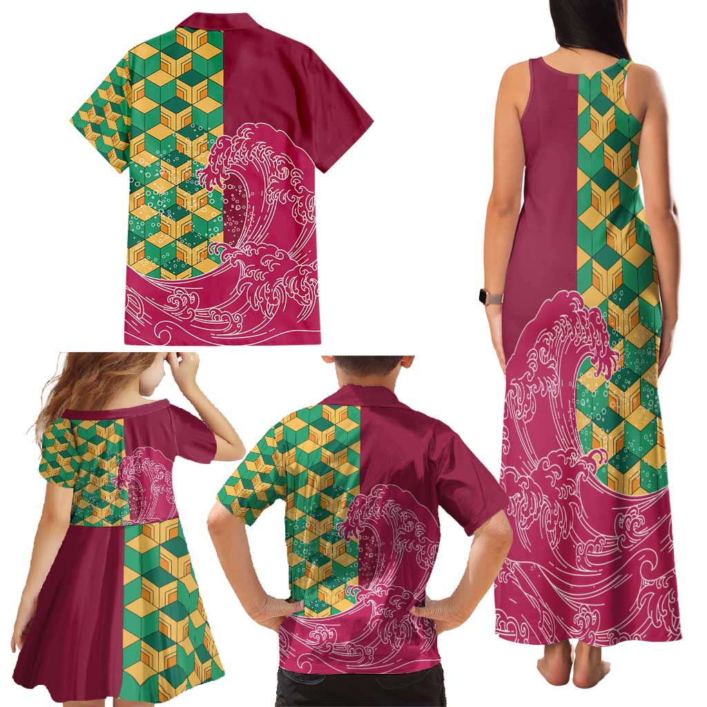 Japanese Bishamon-Kikkou Pattern Family Matching Tank Maxi Dress and Hawaiian Shirt Water Pillar Silent River Flow LT9 - Polynesian Pride