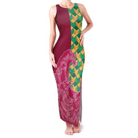 Japanese Bishamon-Kikkou Pattern Family Matching Tank Maxi Dress and Hawaiian Shirt Water Pillar Silent River Flow LT9 Mom's Dress Burgundy - Polynesian Pride