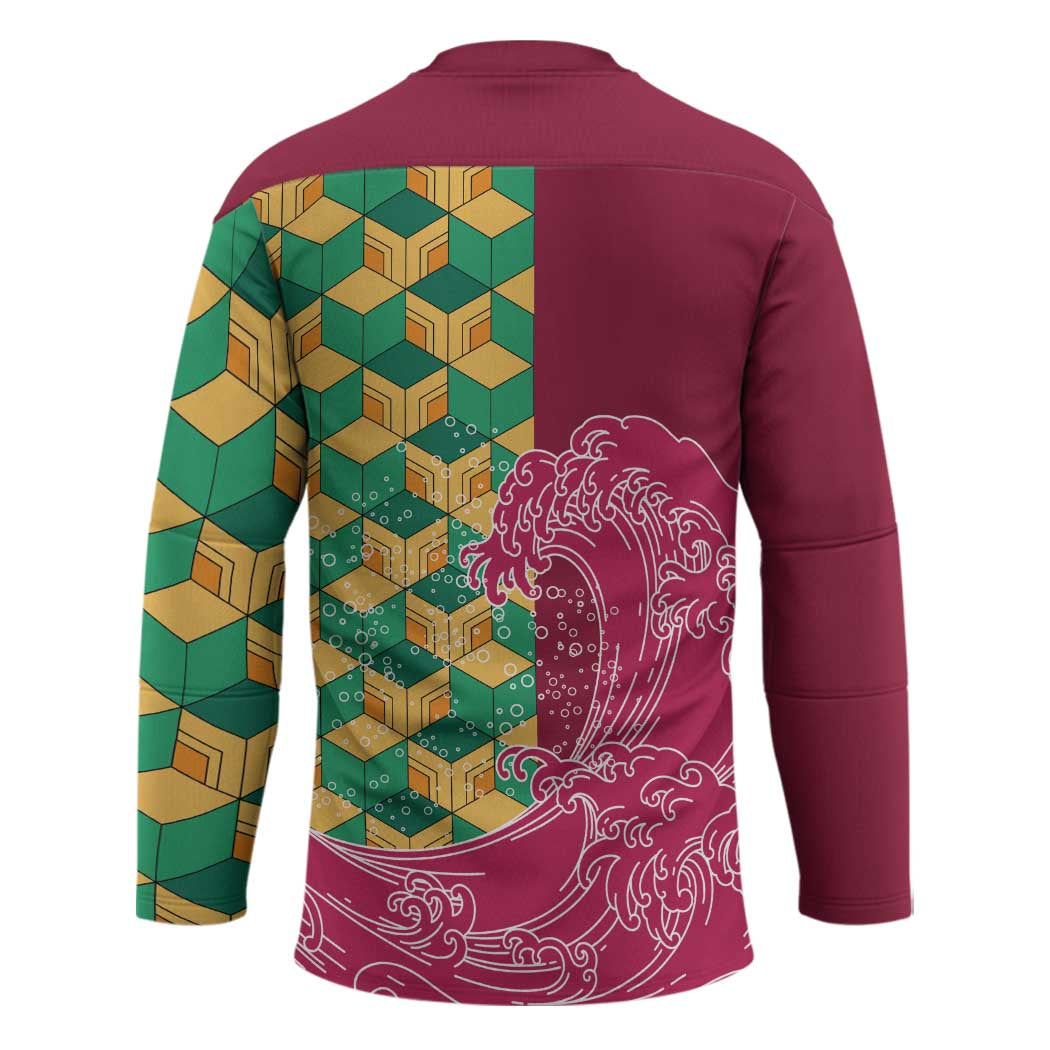 Japanese Bishamon-Kikkou Pattern Hockey Jersey Water Pillar Silent River Flow - Polynesian Pride