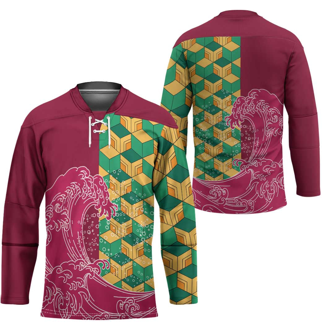 Japanese Bishamon-Kikkou Pattern Hockey Jersey Water Pillar Silent River Flow - Polynesian Pride