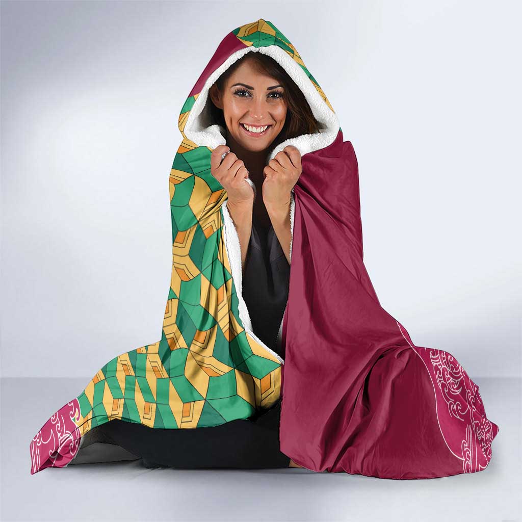 Japanese Bishamon-Kikkou Pattern Hooded Blanket Water Pillar Silent River Flow - Polynesian Pride