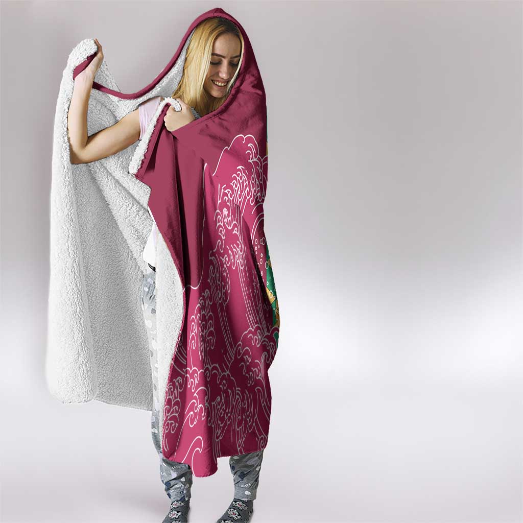 Japanese Bishamon-Kikkou Pattern Hooded Blanket Water Pillar Silent River Flow - Polynesian Pride