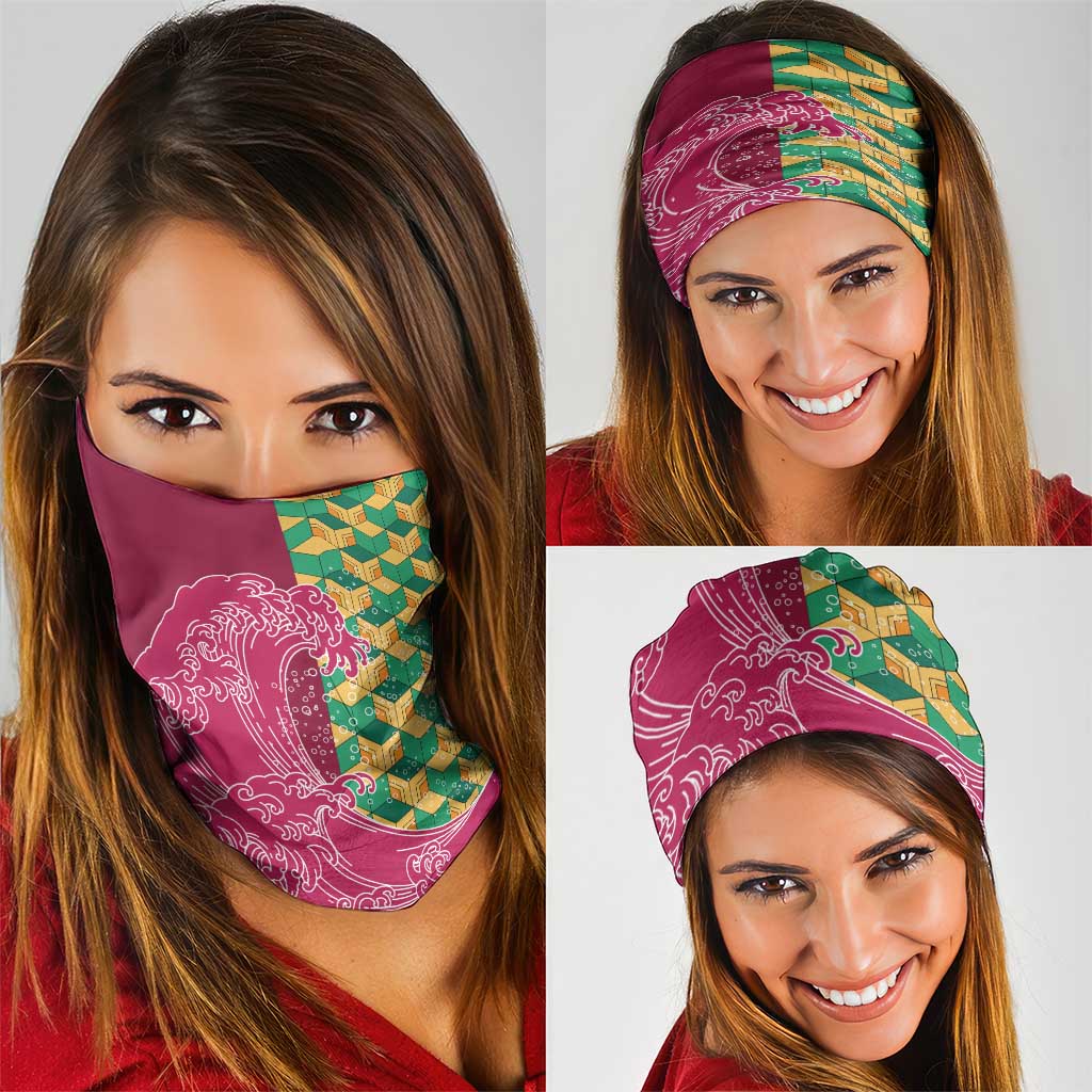 Japanese Bishamon-Kikkou Pattern Neck Gaiter Water Pillar Silent River Flow - Polynesian Pride